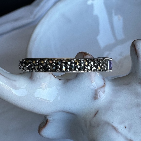 Marcasite Amethyst Pave Ring 925SS - Picture 2 of 9